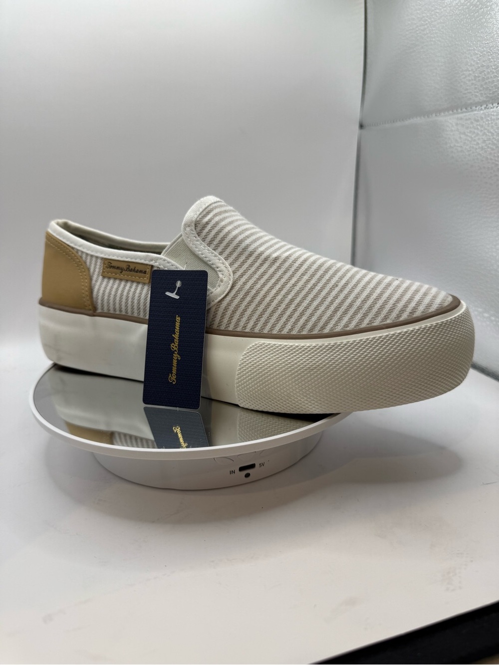 Tommy Bahama Striped Slip-On Espadrille in Cream and Tan